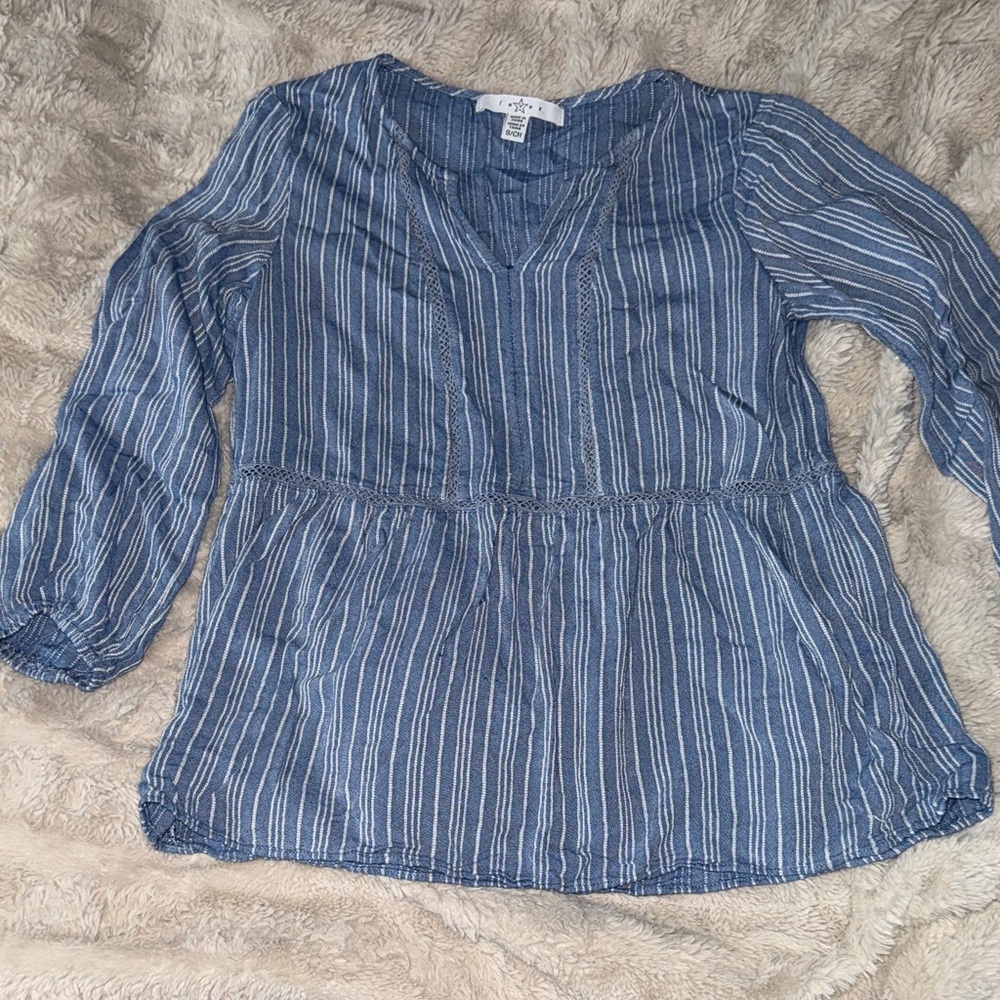 Fever Navy & White Striped V-Neck Peasant Tunic